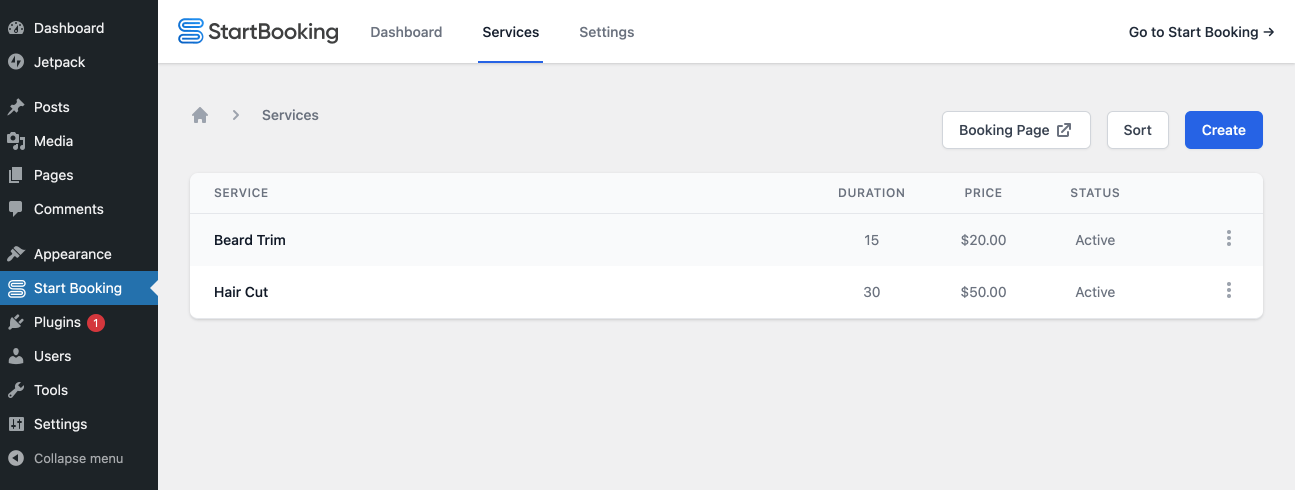 View list of available services to be scheduled with WordPress
