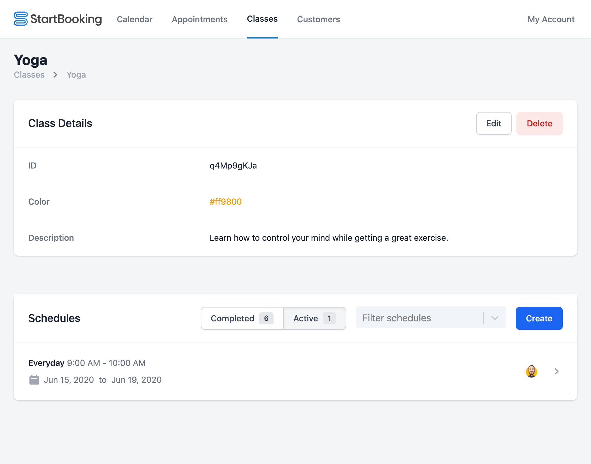 Online schedule management from Start Booking Class schedule management