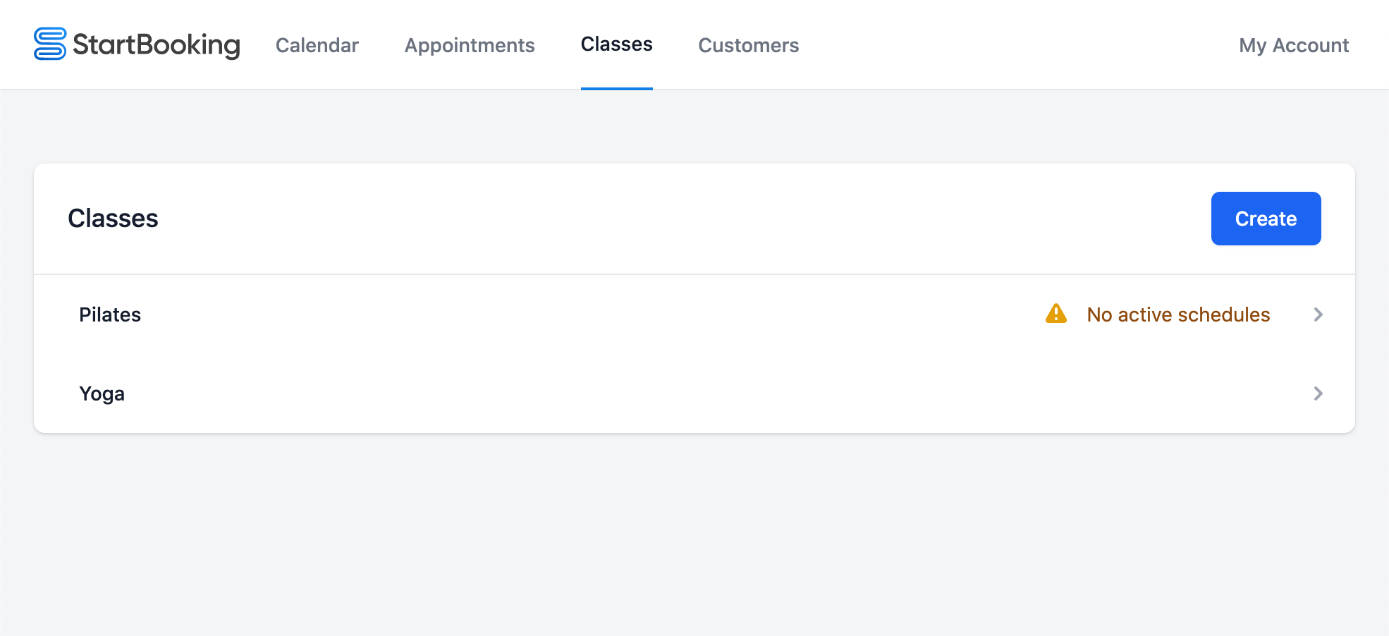 Online class management from Start Booking Class management