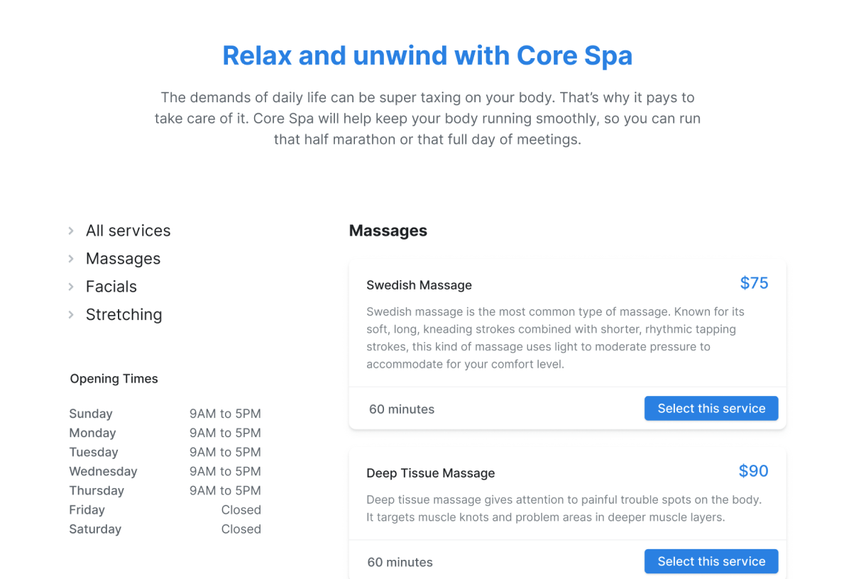 Select a service to book
